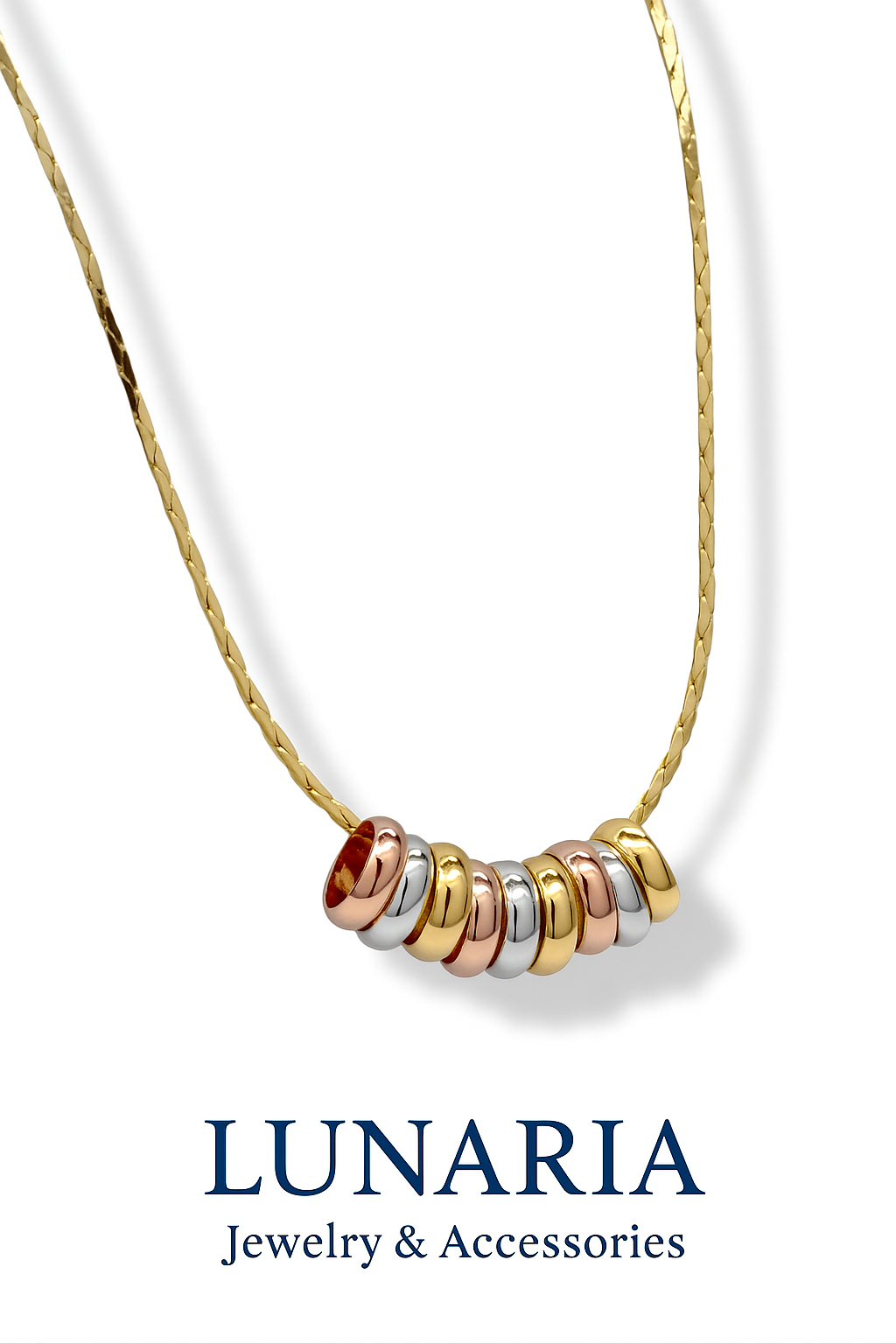 Cadena Tejido Snake con 9 Aros Tricolor 45 cm 1.2 mm