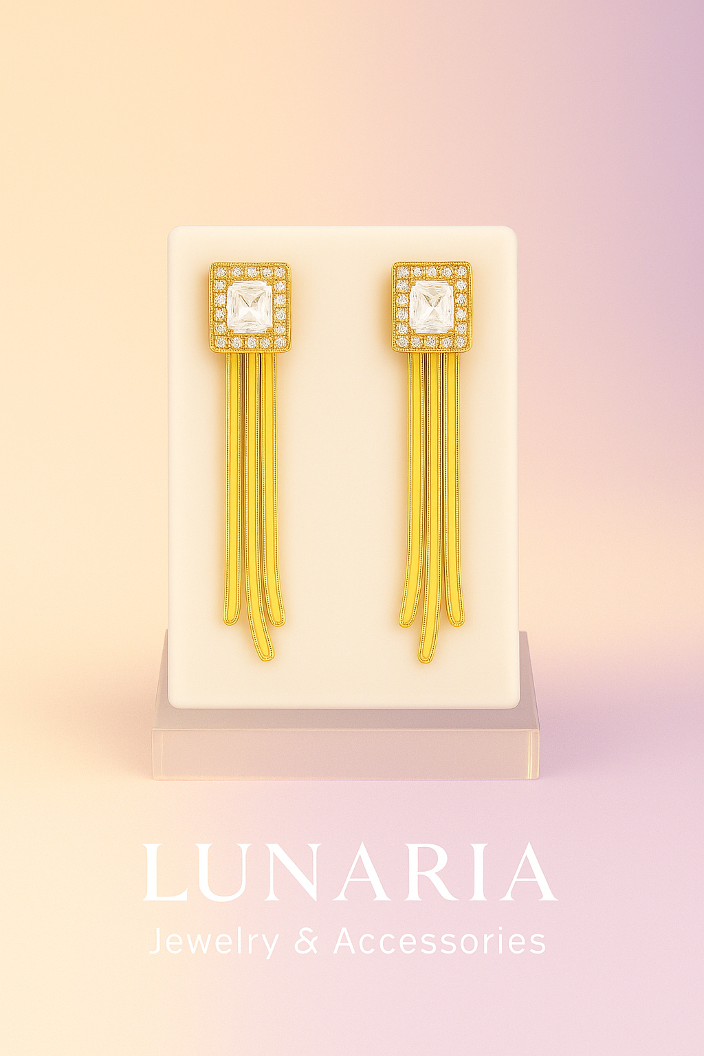 Aretes Cascada Circon Blanco