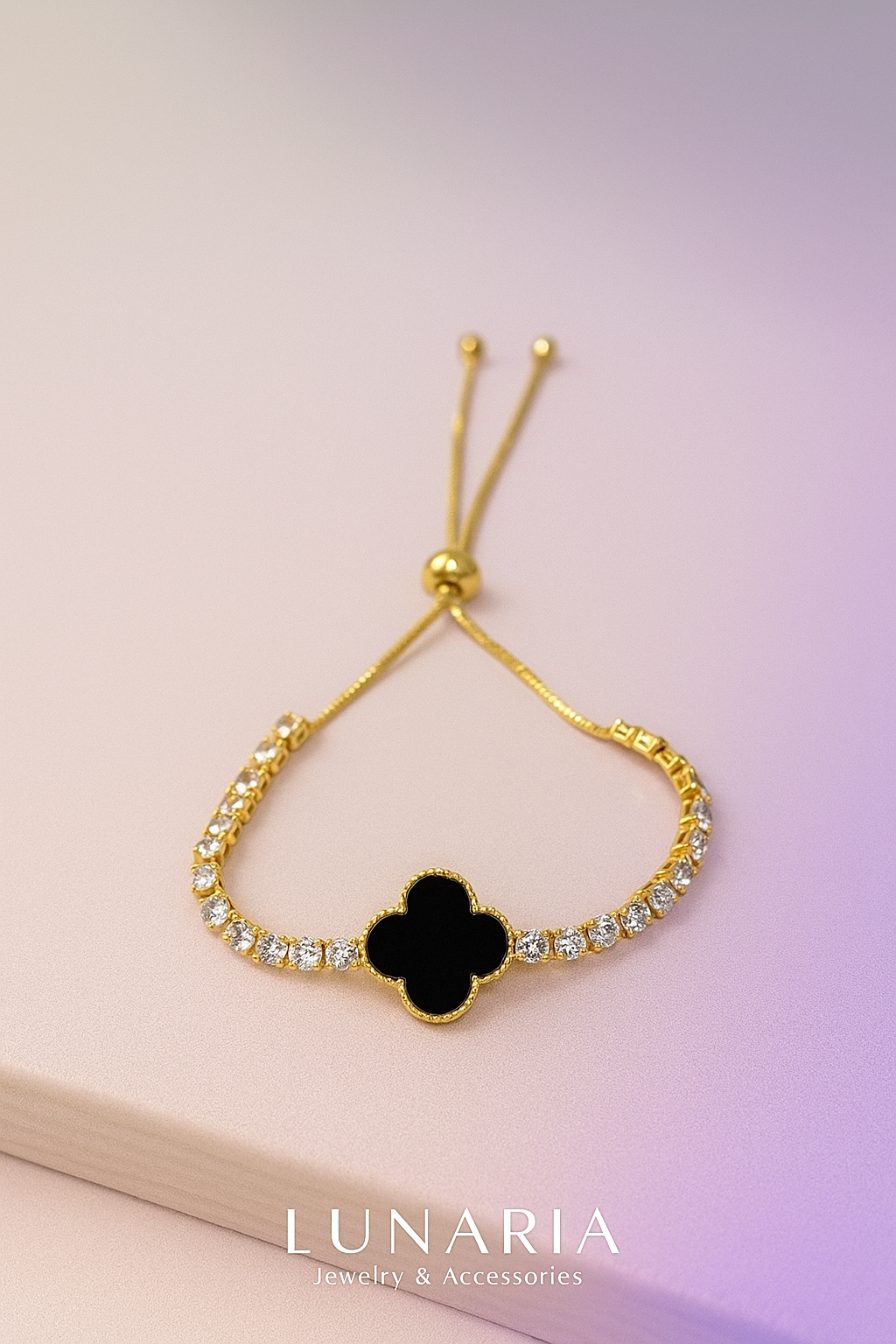 Pulsera Trebol Negro Diamantado