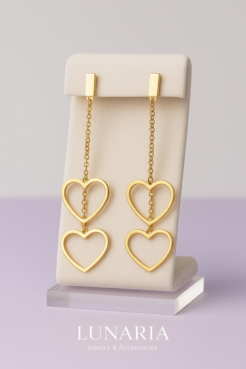 Aretes Doble Corazon Caido