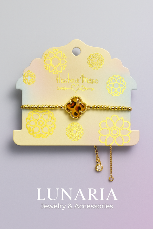 Pulsera Trebol Animal Print con Balines