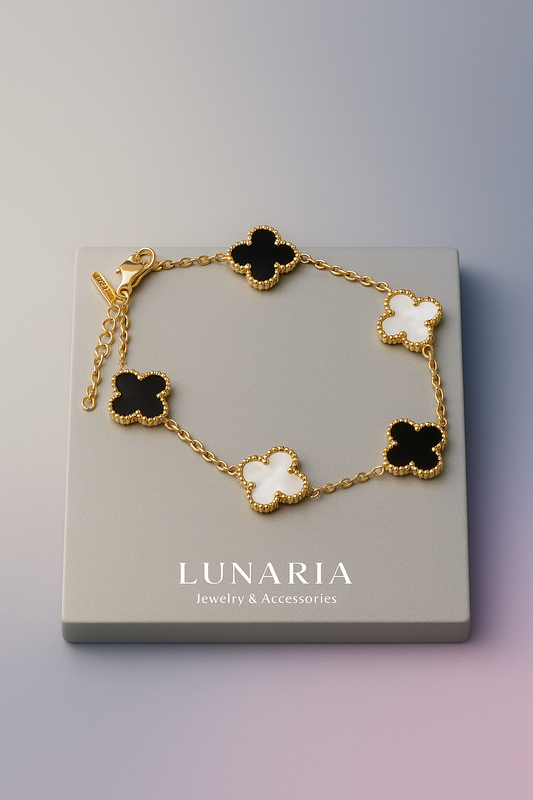 Pulsera Trébol Blanco y Negro