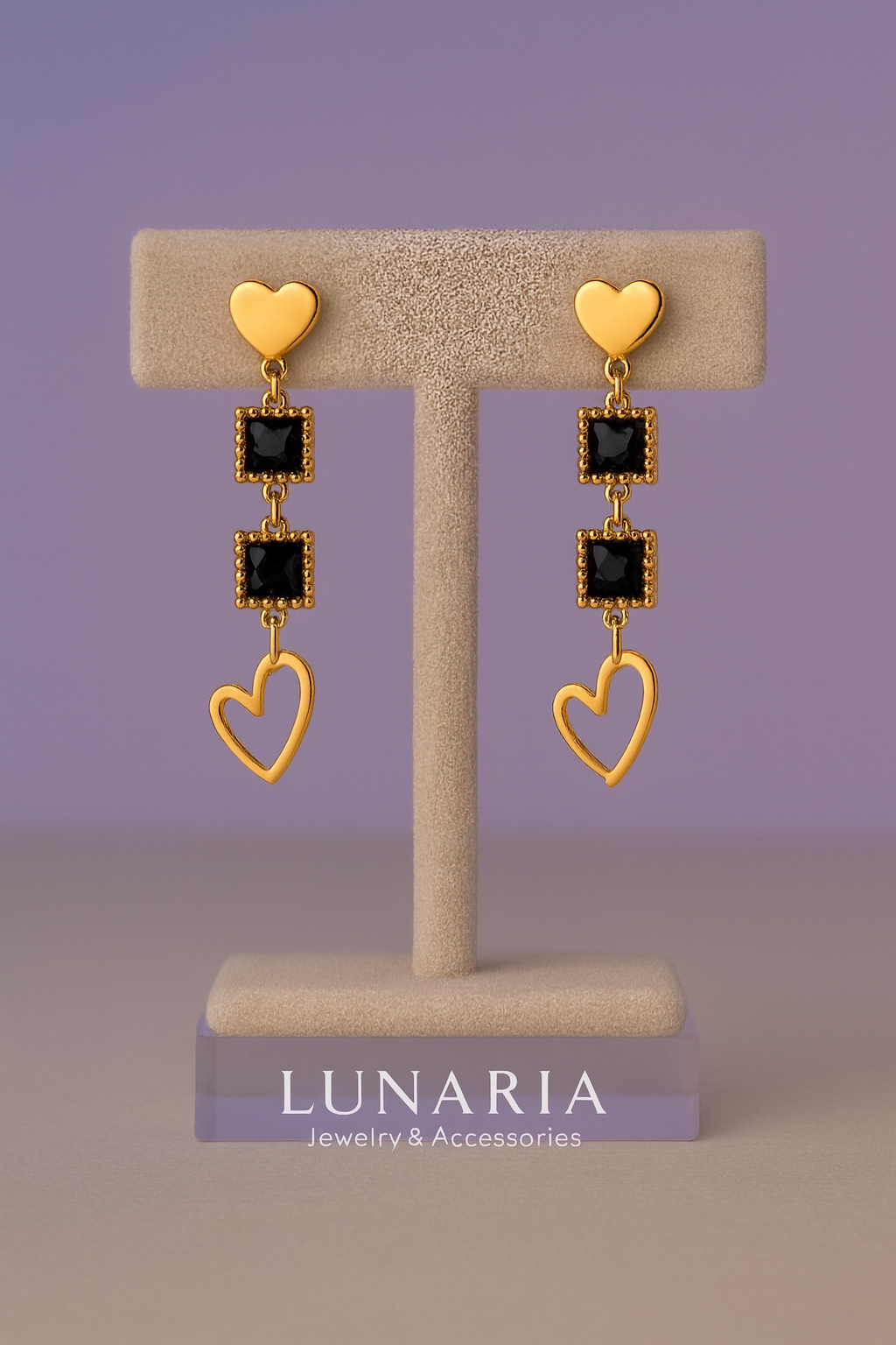 Aretes Corazon Mosaico Negro
